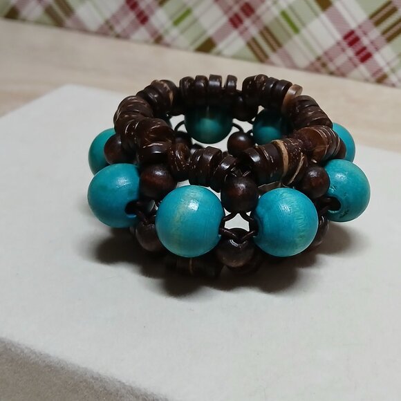 Hand Crafted Wooden Boho Beaded Stretchy Bracelet Fashion Costume Jewelry #37 - Picture 1 of 11